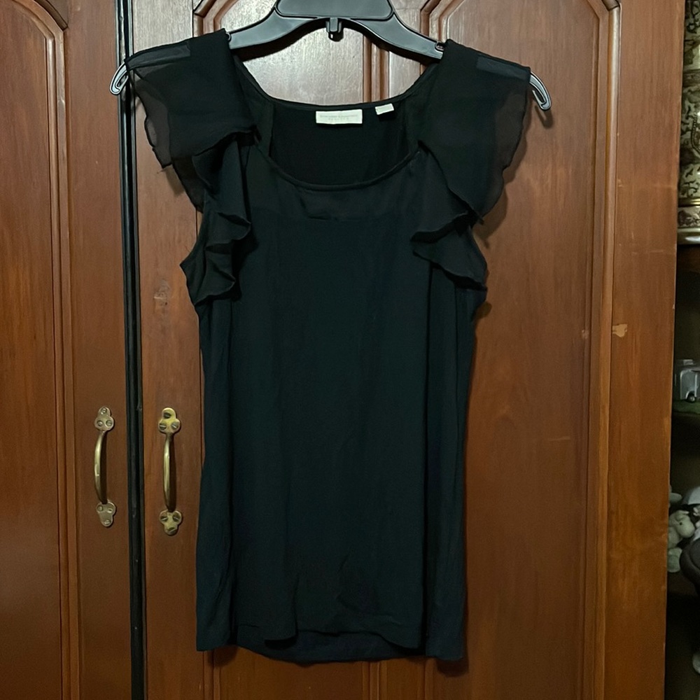 New York & Company Black Ruffled Sleeve Shirt Size XS